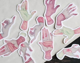Zombie Hands STICKER pack, Creepy cute, Pastel goth