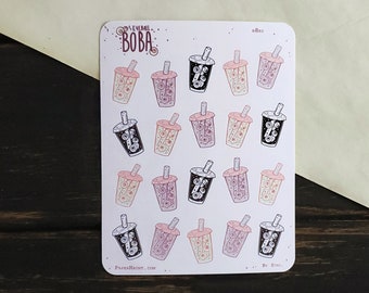Creepy BOBA TEA, Planner Sticker Sheet, Pastel Goth, Creepy Cute