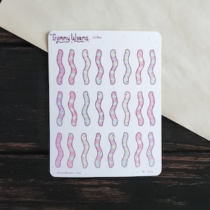 Gummy Worms- Planner Sticker Sheet- Creepy Cute - Pastel