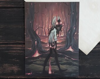 The Ember Witch - 5x7 fire print-  Creepy Cute gothic art print