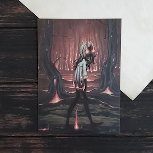 La Bruja de las Brasas - Impresión de fuego de 5x7 - Impresión de arte gótico espeluznante y adorable