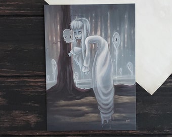 The Haunter - 5x7 GHOST art print - creepy cute - Ghost girl