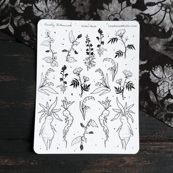 Deadly Botanicals Planner STICKER Sheet - creepy cute goth