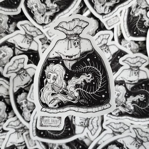 Autocollant de sirène squelette, sac de poisson, effrayant mignon