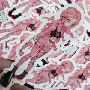 Pinker Zombie Mädchen AUFKLEBER, Pastel Goth
