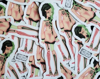 Green and pink Zombie girl STICKER, Pastel Goth