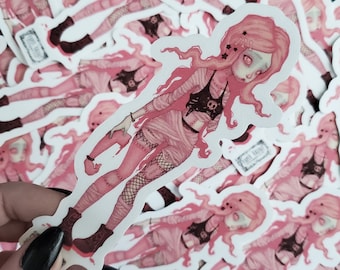 Pinker Zombie Mädchen AUFKLEBER, Pastel Goth