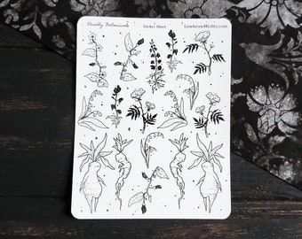 Deadly Botanicals Planner STICKER Sheet - creepy cute goth