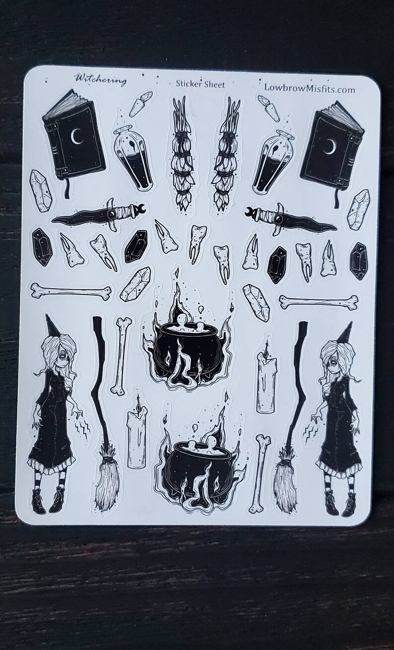 creepy cute goth halloween witch stickers