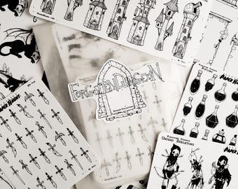 Forgotten Dungeon STICKER Sheet Collection |  Dark Fantasy - Gothic Stationery | 22 Sticker sheets