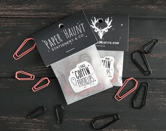 Pink and Black COFFIN paperclips, Spooky cute, Pastel Goth