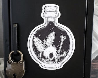 Horned Fairy Skull Magnet | Gothic Magnet with Bones and Wings in Bottle | Creepy Cute Dark Fantasy Décor