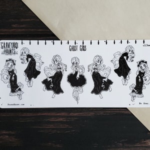 ゴーストガールプランナーステッカーシート - 墓地の幽霊 - 不気味でかわいい