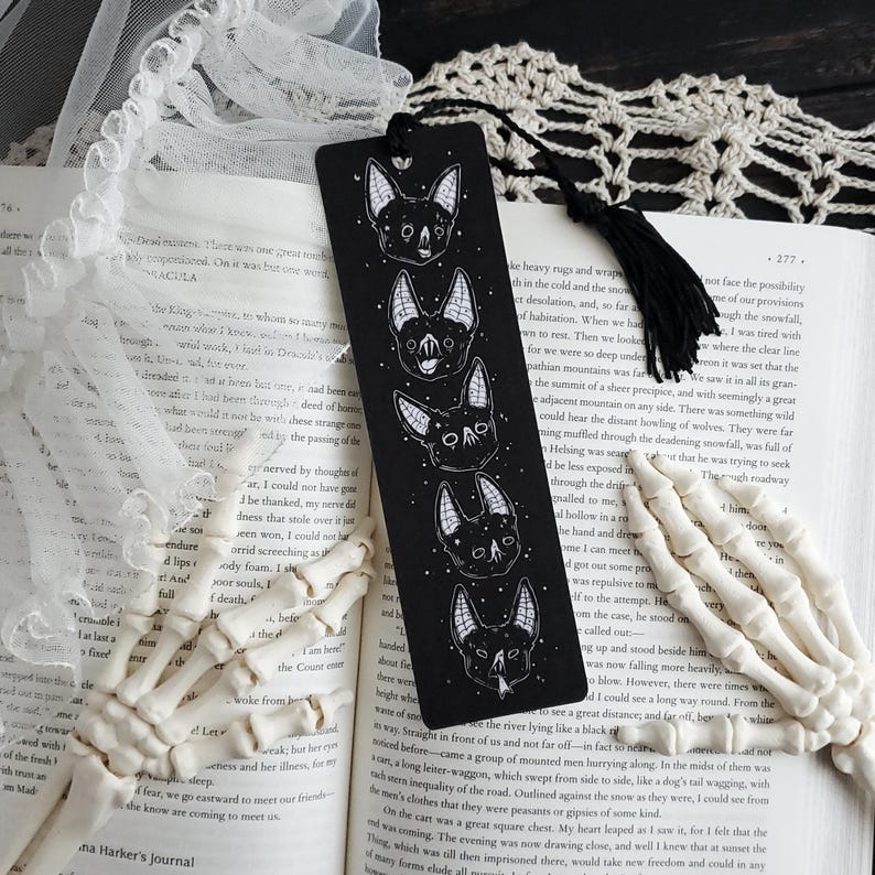 Black Vampire Bat Bookmark, Spooky cute, Goth image 4