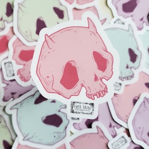 Pastel DEVIL SKULL Stickers, Spooky Cute, Goth