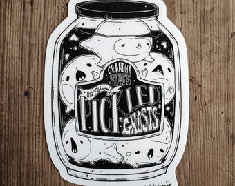 Pickled Ghosts Vinyl STICKER | Spooky Cute Art | Goth