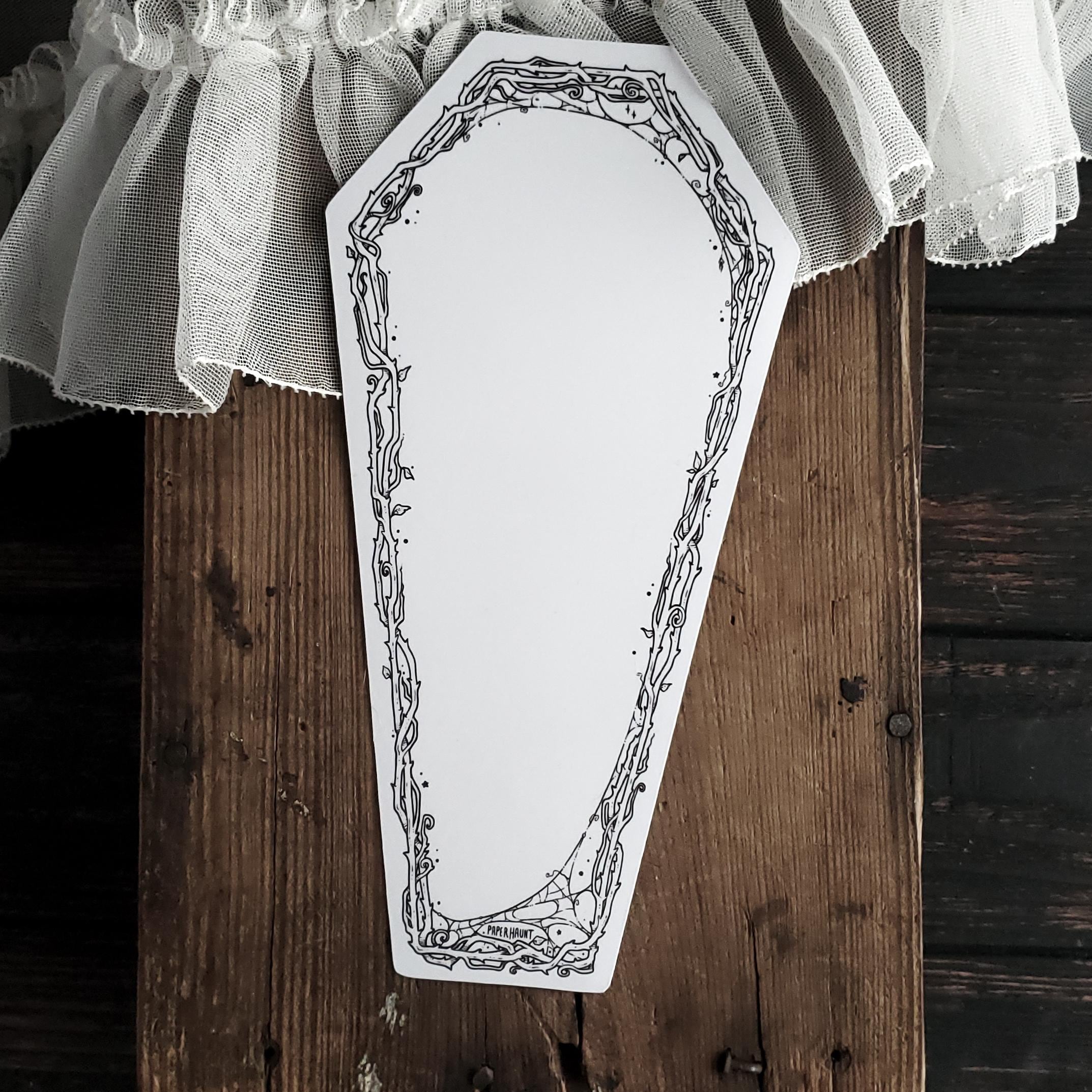 Coffin Dry Erase Magnet – 4 X 8 Inch Thorn & Web Border – Gothic