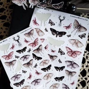 Witchy goth moon moth bujo planner sticker sheet