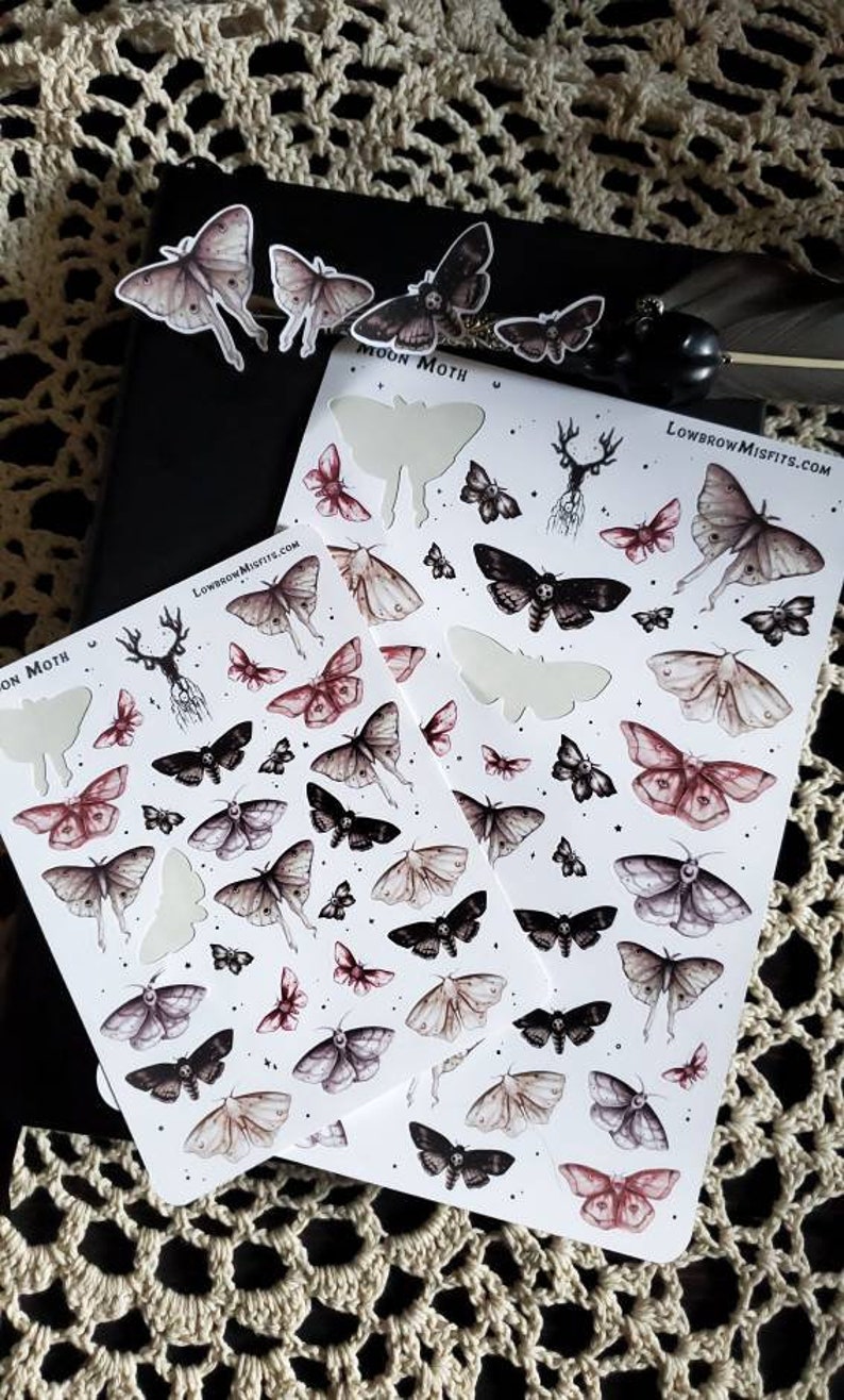 Witchy goth moon moth bujo planner sticker sheet