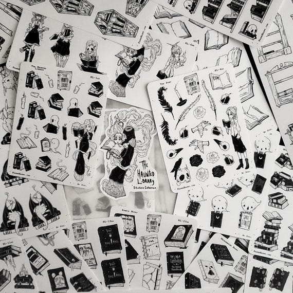 Haunted Library STICKER Sheet Collection | Sticker Bundle | Dark Fantasy - Gothic Stationery | 21 Sticker sheets | Book Planner Stickers