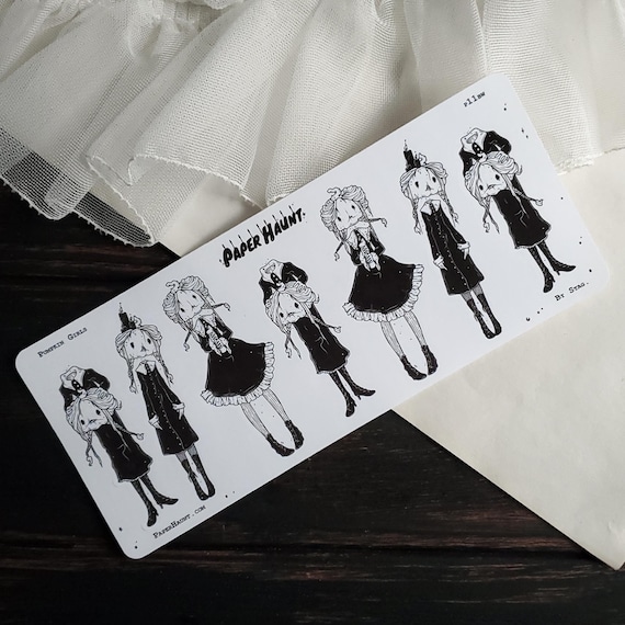 Pumpkin Girl jackolantern sticker sheet -spooky cute halloween planner stickers