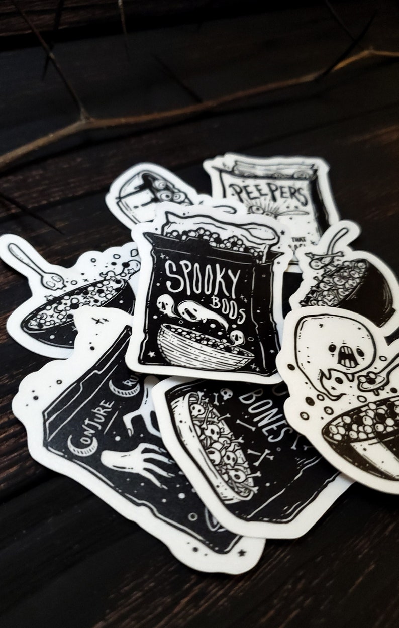 Spooky cute gothic cereal sticker set.