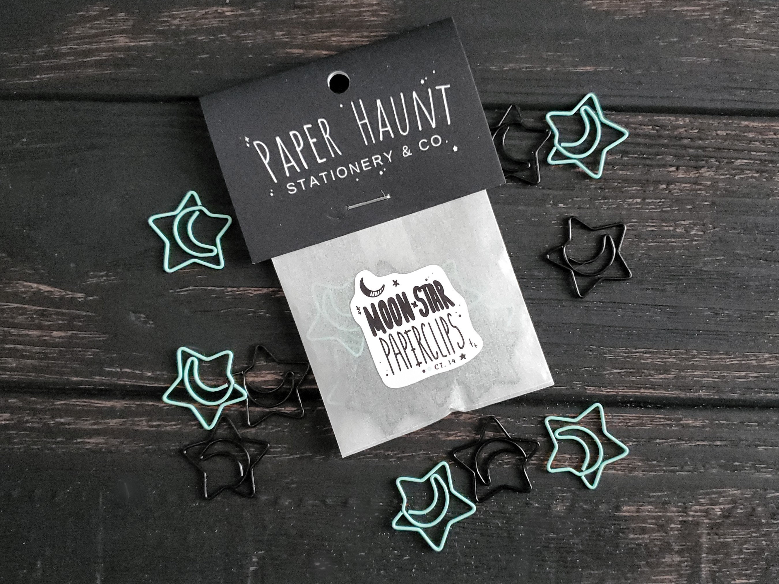 Blue and black Moon Star paperclips, Spooky cute, Pastel Goth
