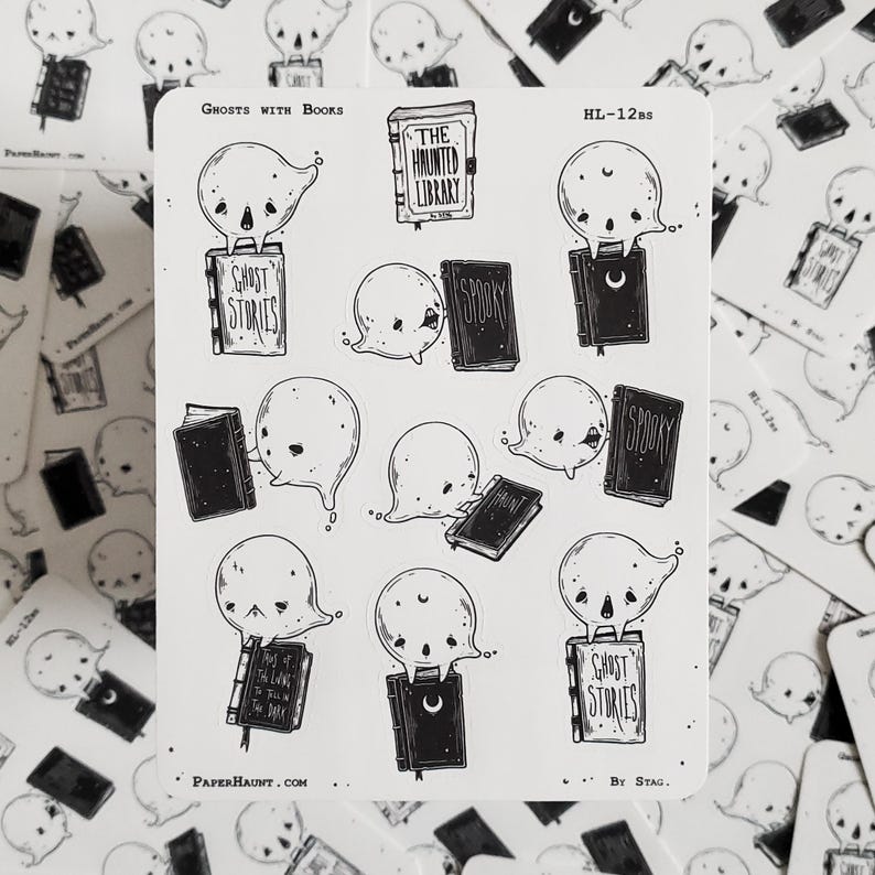 Ghosts With Books STICKER Sheet | Planner Stickers | Spooky Cute ...