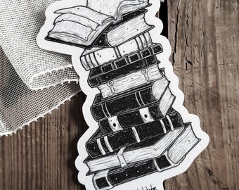 Book Stack Vinyl STICKER | Spooky Cute - Gothic | Haunted Library | Book Tower | Bookish Sticker