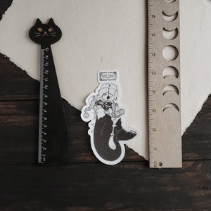Size reference of Gothic pirate mermaid sticker by artist White stag for Paper Haunt Stationery & Co