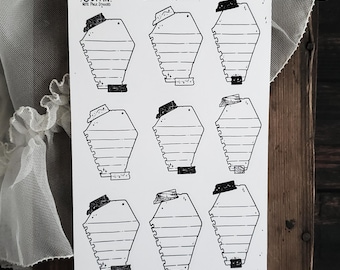 Coffin Note Page Planner Box Stickers | STICKER Sheet | Spooky Cute- Gothic Planner