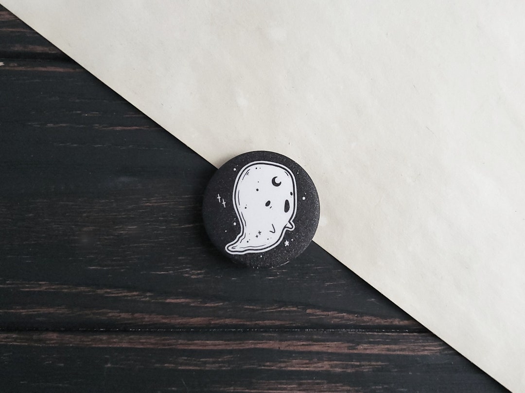 Moon Ghost Pin Button Badge - 1.5 Inch - Spooky Cute and Magical - Etsy