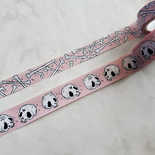 Skull and bone pink WASHI Tape, spooky cute ,pastel goth