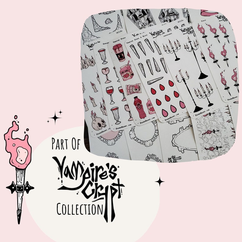 Pink and black Bat STICKER sheet Vampire's Crypt Spooky Cute Goth Planner Accents image 8