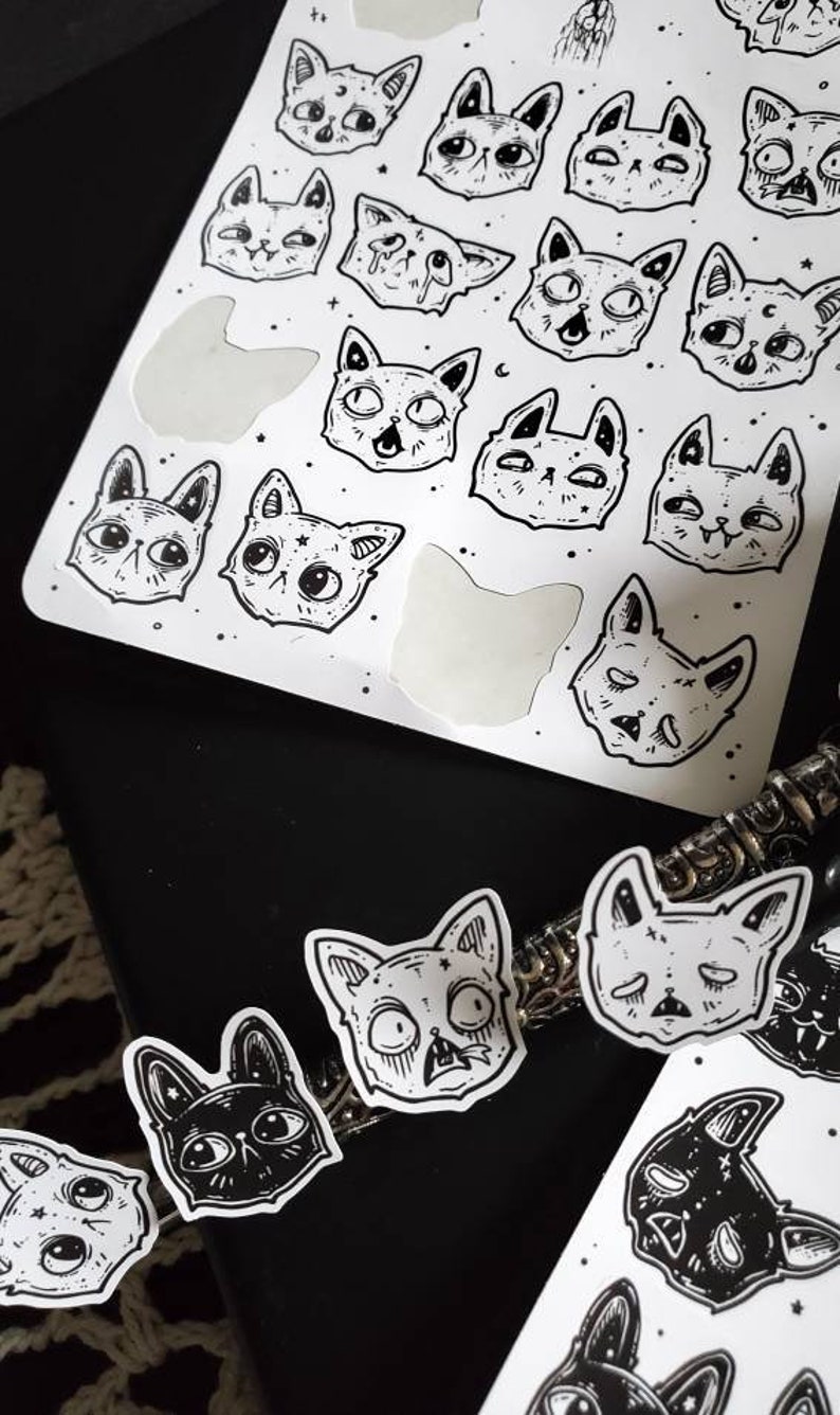 goth emoji cat planner sticker sheet