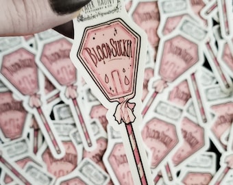 Blood Sucker STICKER - vampire Lollipop- Coffin Shaped- Spooky cute - Pastel Goth