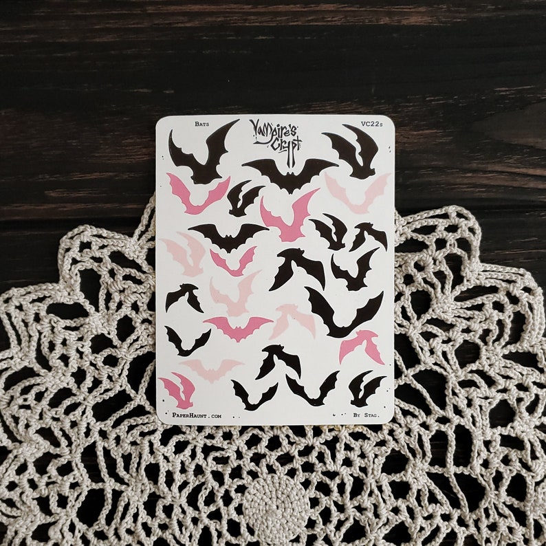 Rosa och svart fladdermusdekaler - Vampyrens krypta - Spöklik söt goth - Planer accents bild 3