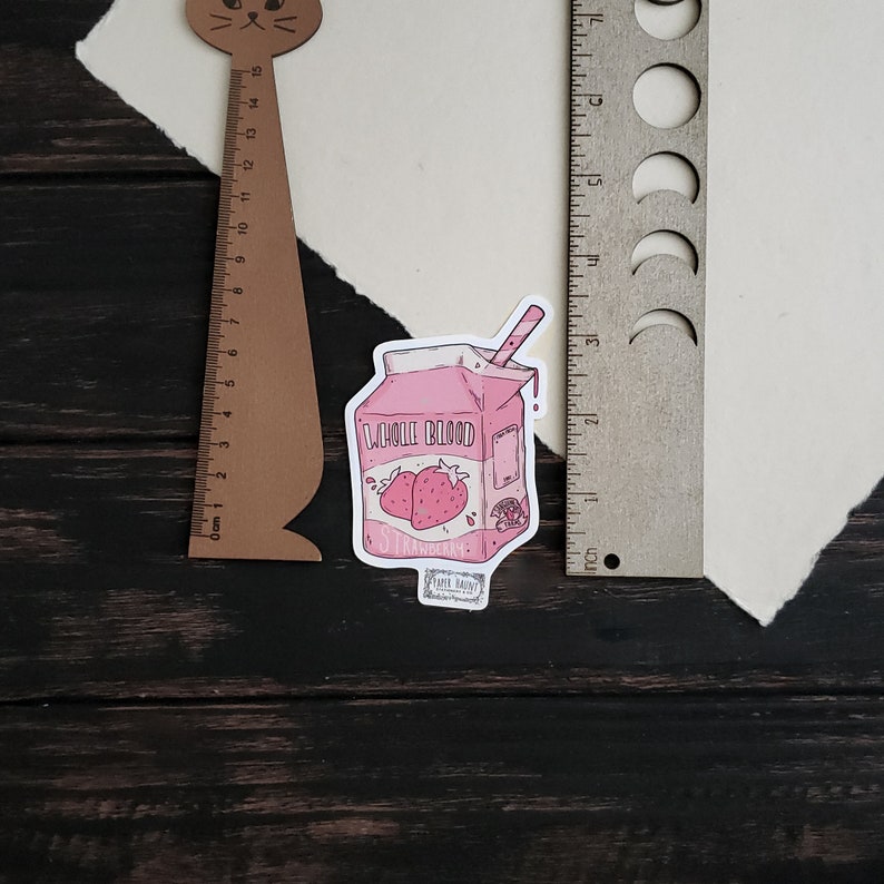 Strawberry Blood Milk Carton STICKER Vampire Foods Spooky cute Pastel Goth image 8