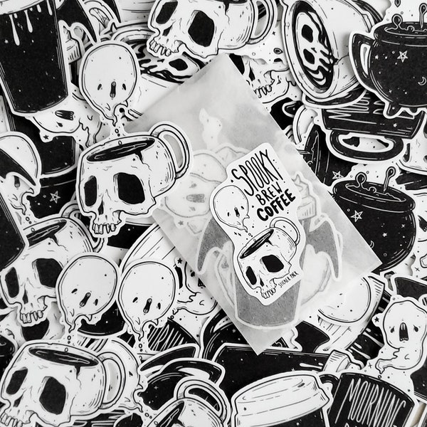 Spooky Brew Coffee Ghost gothic STICKER pack