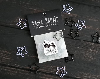 Purple and black Moon Star paperclips, Spooky cute, Pastel Goth
