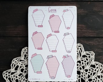 Coffin Note page STICKER Sheet - Pastel Goth - Planner Stickers