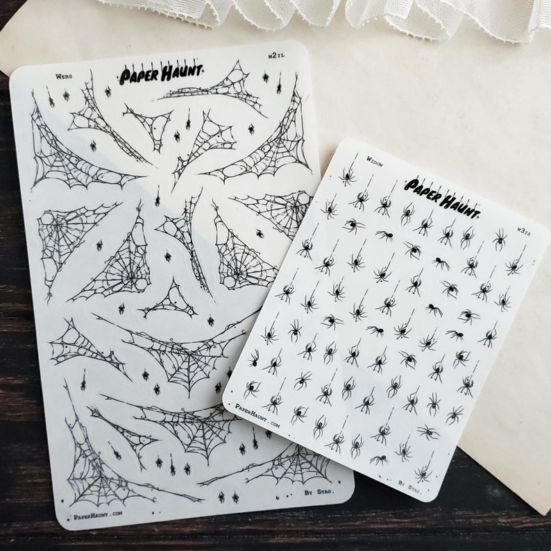 Widow and Web clear spider STICKER Sheet - creepy cute goth image 1