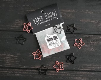 Pink and black Moon Star paperclips, Spooky cute, Pastel Goth