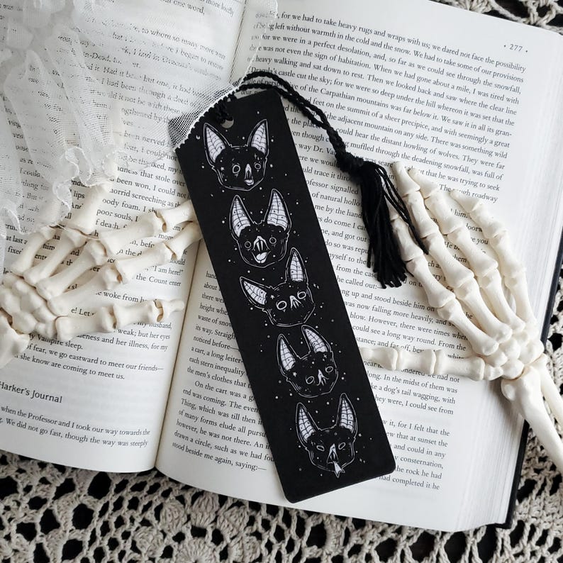 Black Vampire Bat Bookmark, Spooky cute, Goth image 5