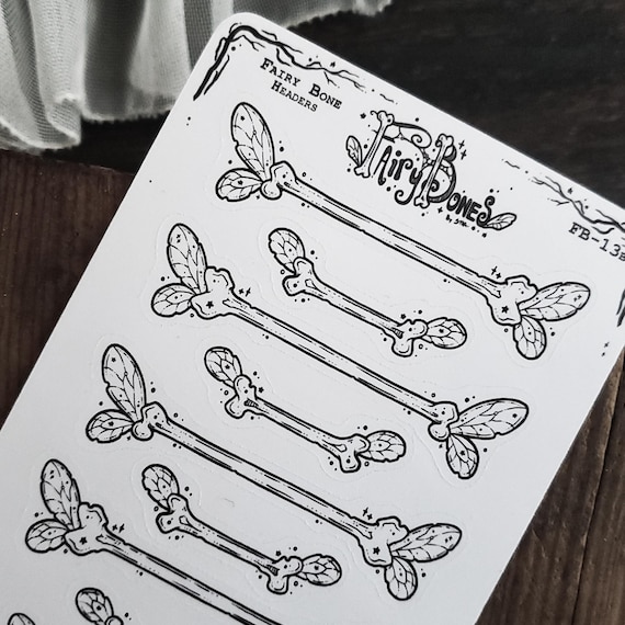 Fairy Bones Planner Divider Sticker Sheet | Skeleton Bones with Fairy Wings | Creepy Cute - Gothic Art Stationery