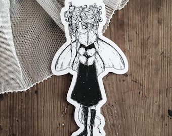 Moon Moth Fairy Vinyl Sticker | Gothic Dark Fantasy Creepy Cute Art