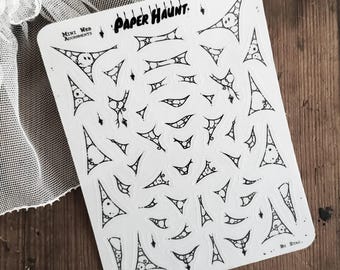 Mini planejador de teias de aranha | Adesivos transparentes - Arte fofa e assustadora | Planejador de Halloween e gótico