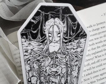 Skeleton Coffin Bookmark | Goth - Spooky Cute | Dark Fantasy Art | Bookmarker | Bookish Merch
