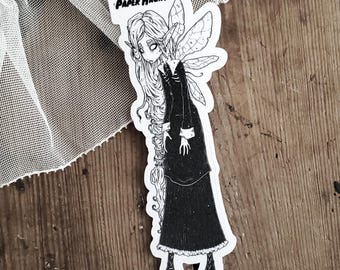 Gloomy Fairy Vinyl Sticker | Creepy Cute | Black and White Gothic Fairy Art