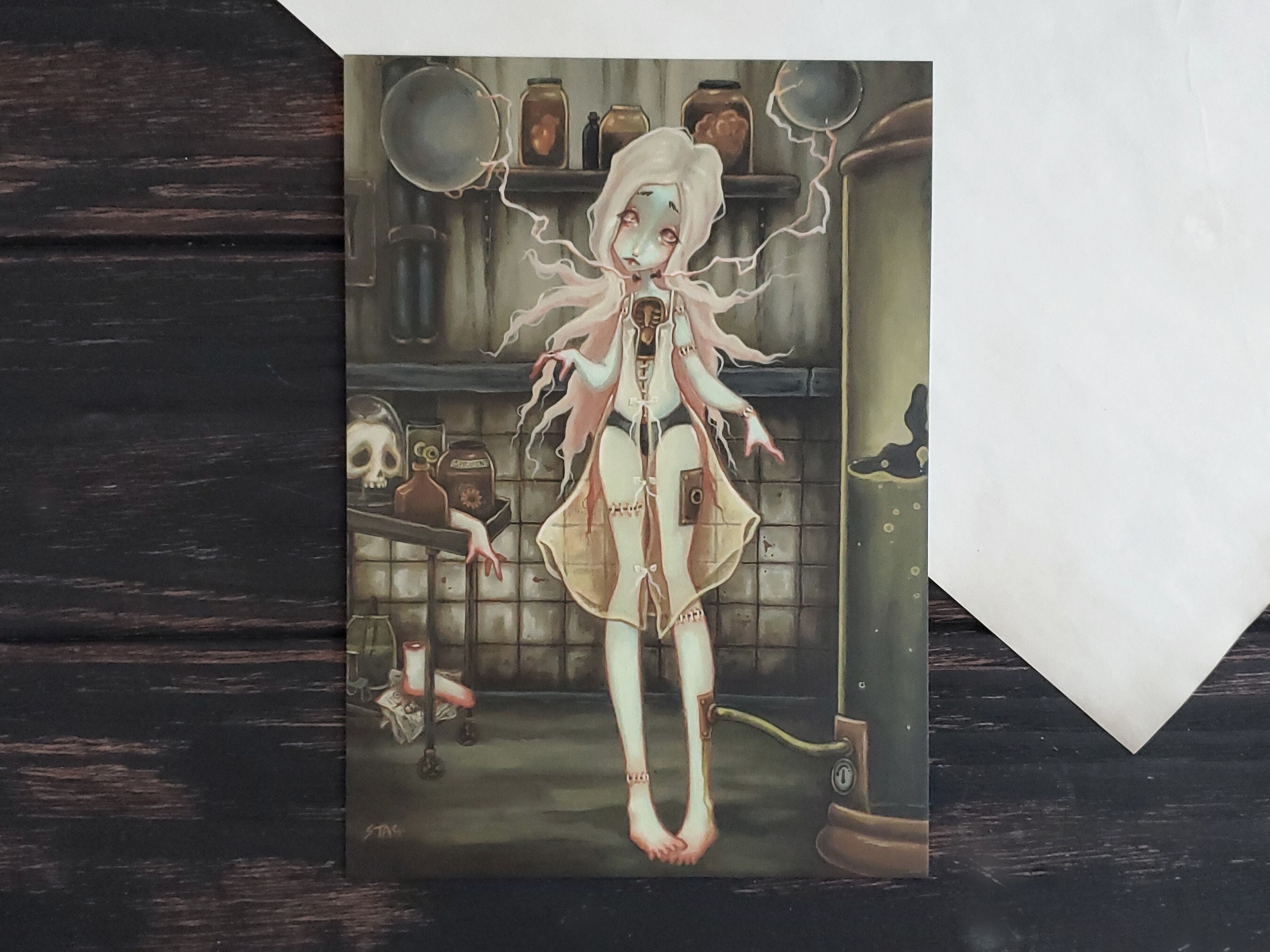 The Reanimated - 5x7 Frankenstein Girl Art Print - Cute Horror Art